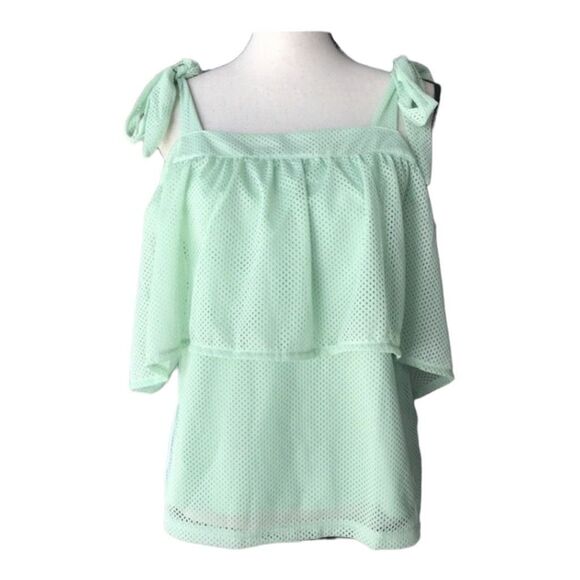 NWT Womens Puma Mint Green Spray Mesh Xtreme Off-Shoulder Top - Sz S - Picture 4 of 4